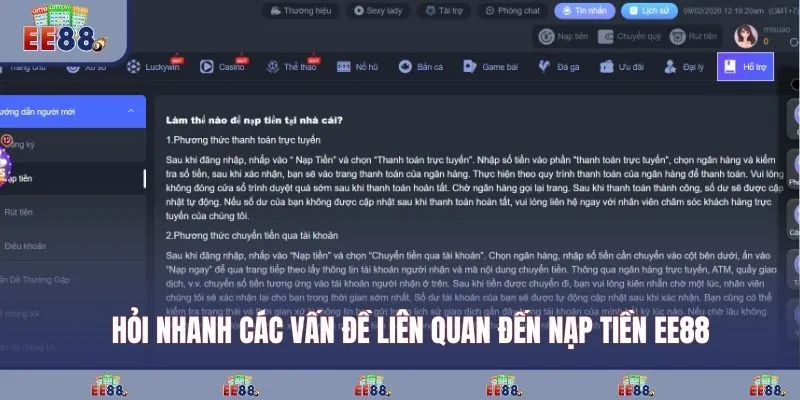 Hỏi nhanh các vấn đề liên quan đến nạp tiền EE88